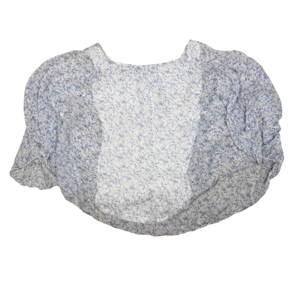 Marina Gigli Blouse Womens Small Blue Floral Silk Off Shoulder Made In Italy - Picture 7 of 11